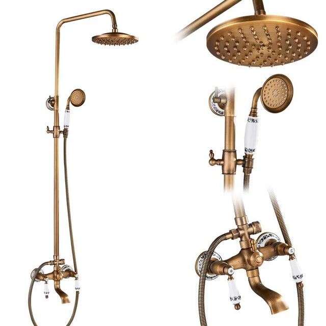 SAFLIHCAR Brushed Antique Brass SpaQuality ShowerFaucetSystem WallMounted DualHandles PremiumGrade LifetimeWarranty