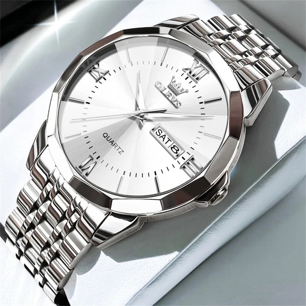 OLEVS Men's Watch Casual Quartz Stainless Steel Luminous Date