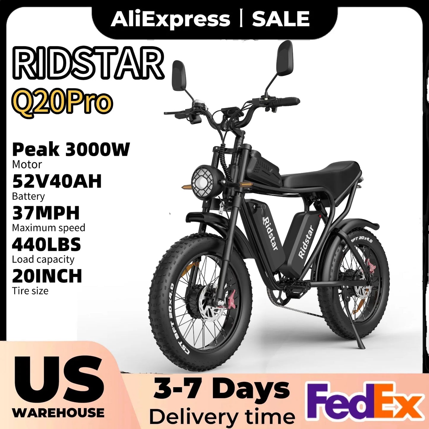 Ridstar Dual 1500 3000W 52V Fat Tire Electric Mountain Bike For Adults