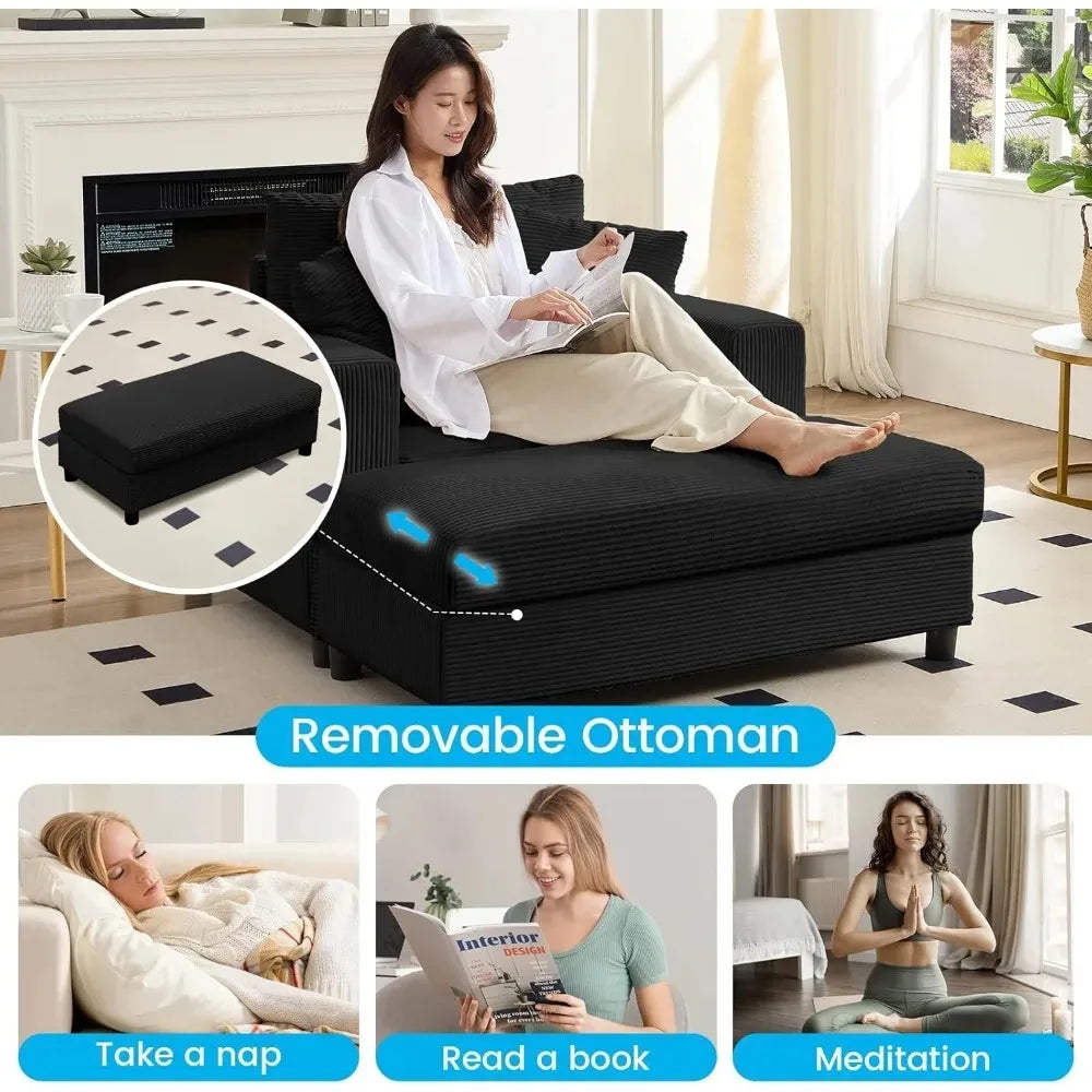 Corduroy Chaise Lounge With Ottoman And Pillows For Deep Seating Comfort Home Furniture