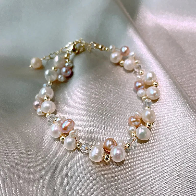 Freshwater Pearl Crystal Jewelry Set Necklace Bracelet 14K Gold Filled