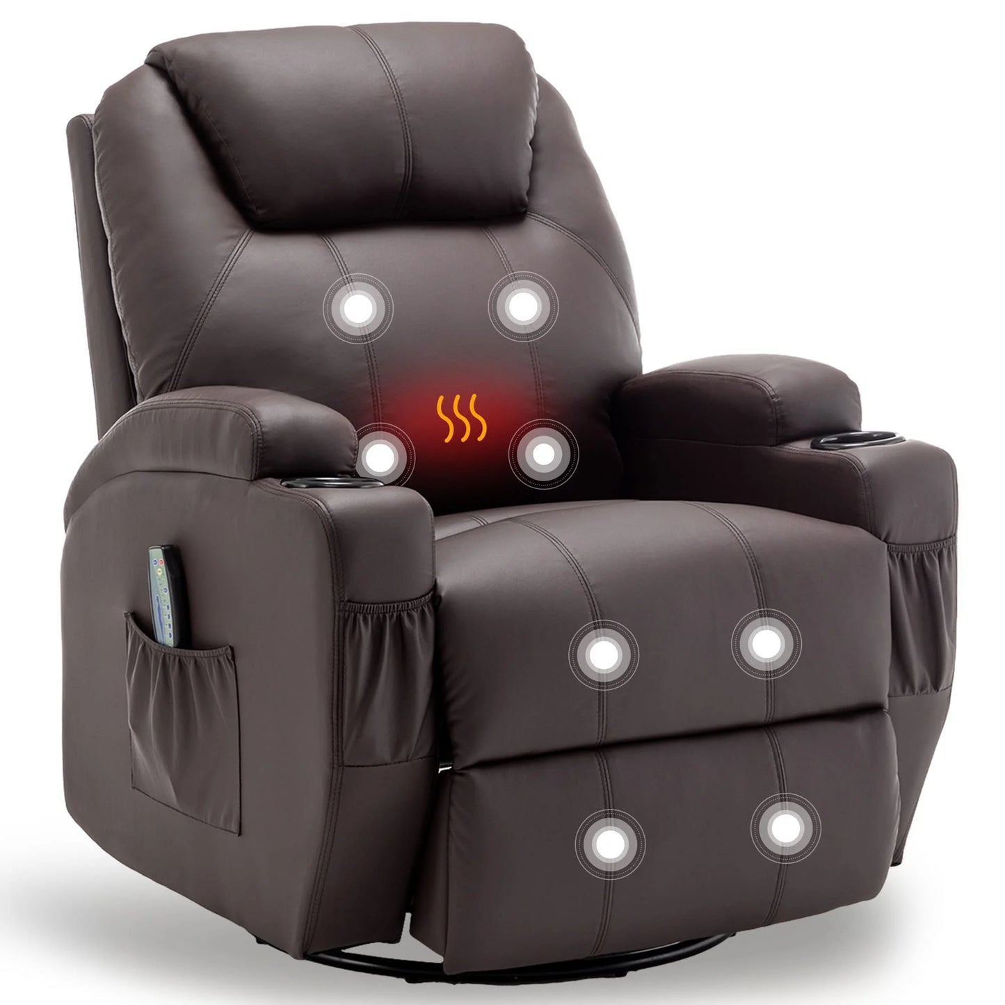KORSER Recliner Chair With Massage And Heat 360 Degree Swivel Rocker With Remote Control Cup Holder For Living Room