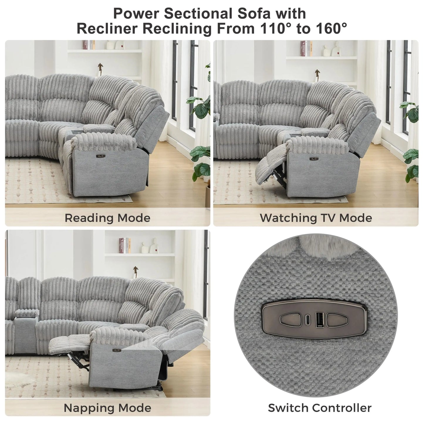 TODRANICN Power Reclining L-Shaped Sectional Sofa With USB Type-C