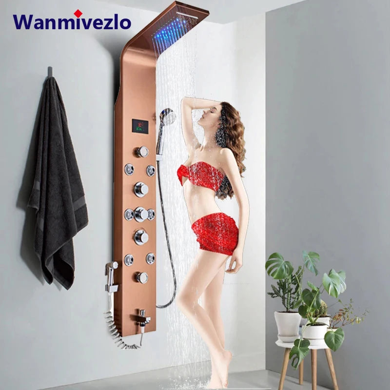 Wanmivezlo Shower Panel 6Way LED Rain WaterfallThermalIllumination Temperature Display Bidet