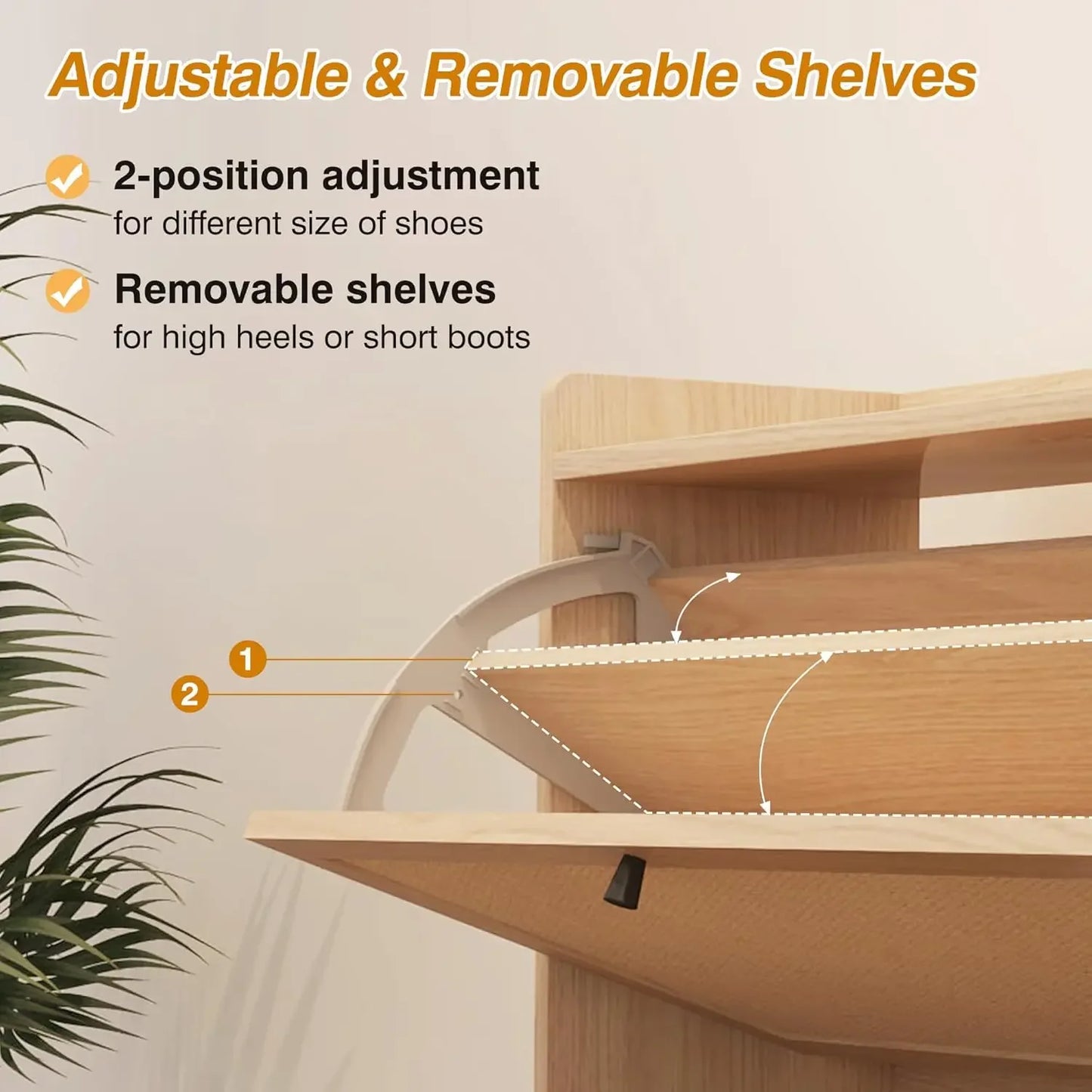 Freestanding Narrow Shoe Cabinet With 2 Flip Drawers