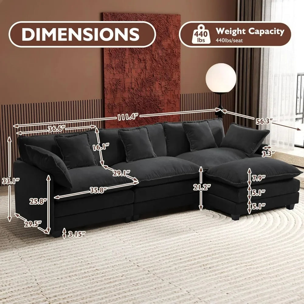 Chenille Cloud Modular L-Shaped Sectional Sofa With Ottoman