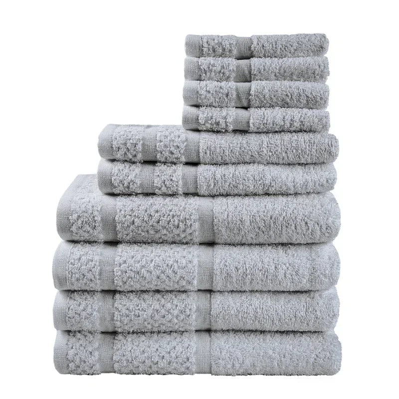 10 Piece Cotton Towel Set Quick Dry Plaid Pattern For Home Bathroom Essentials Everyday Use
