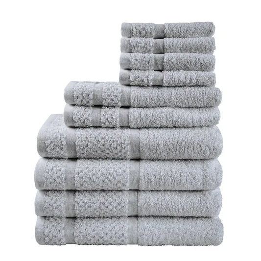 10 Piece Cotton Towel Set Quick Dry Plaid Pattern For Home Bathroom Essentials Everyday Use