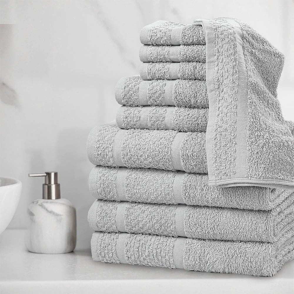 10 Piece Cotton Towel Set Soft Absorbent Quick Dry Bath Towels Hand Towels Washcloths Popcorn Texture