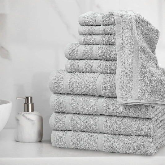 10 Piece Cotton Towel Set Soft Absorbent Quick Dry Bath Towels Hand Towels Washcloths Popcorn Texture