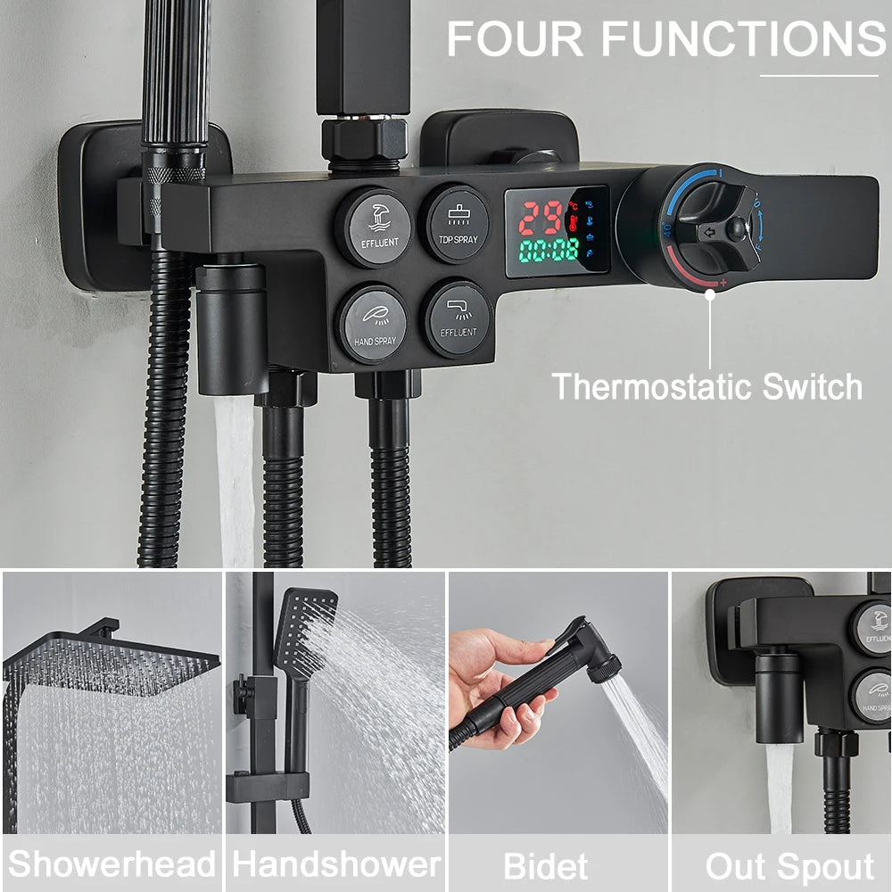 MYQualife Thermostatic LCD Shower Faucet Set With Digital TemperatureReadout Rainfall