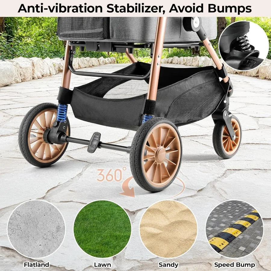 XMSJ Foldable Pet Stroller 3-In-1 Carrier For Small Dogs