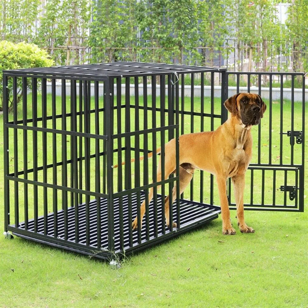 Borwarth Heavy Duty Dog Crate Chew Resistant Square Tube With Lockable Wheels