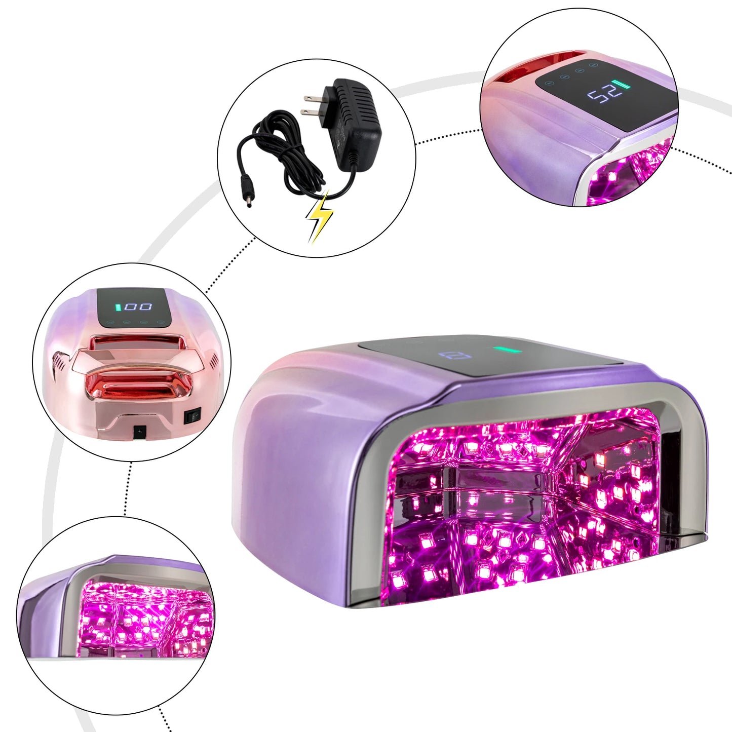 Bymaocar NailCareSystem Dryer 96W 42-Bead UV LED Lamp Cordless RemovableStainlessSteel