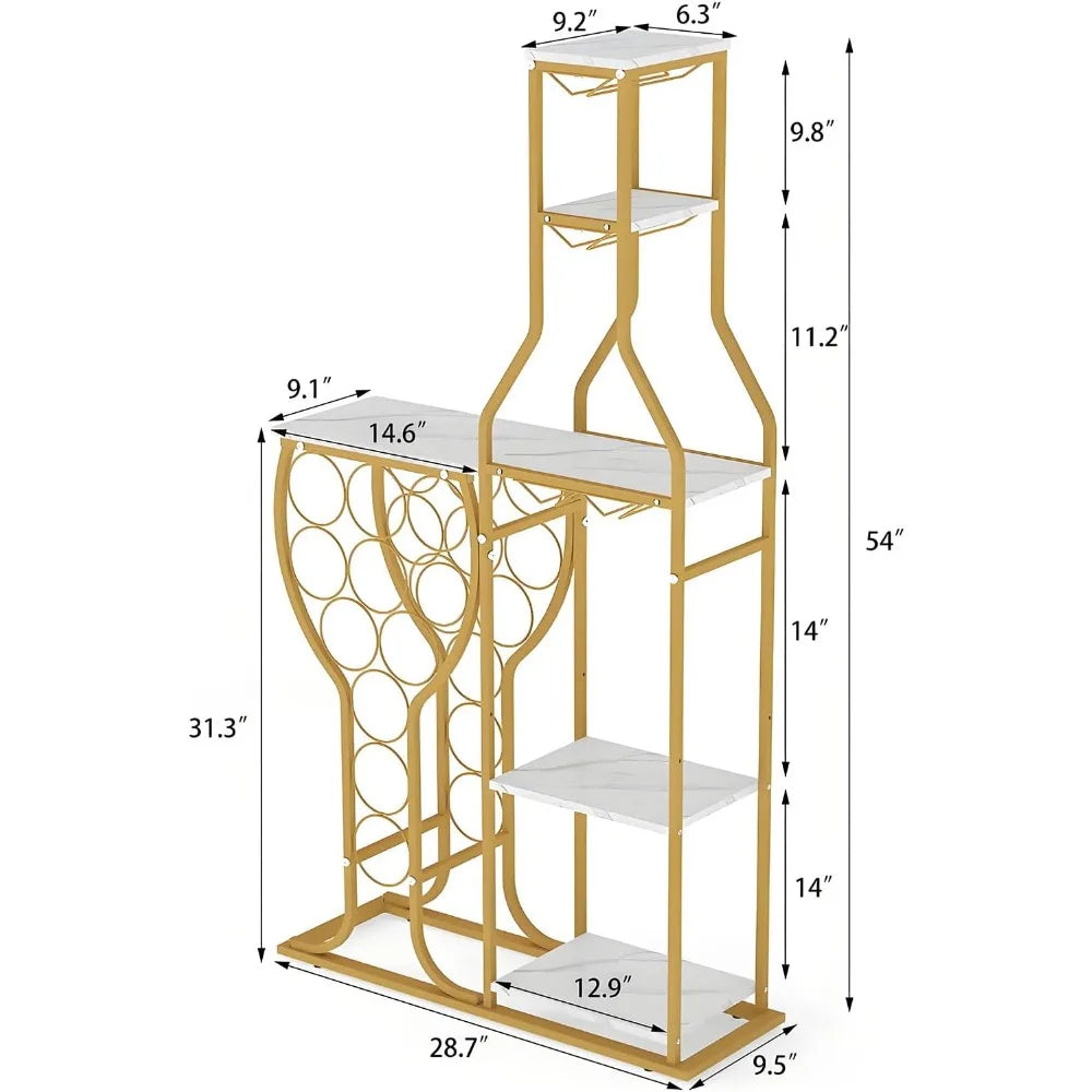 Freestanding Floor Wine Rack with Bottle and Glass Holder, Wrought Iron Wall Mount Rack, Home Wine Accessories