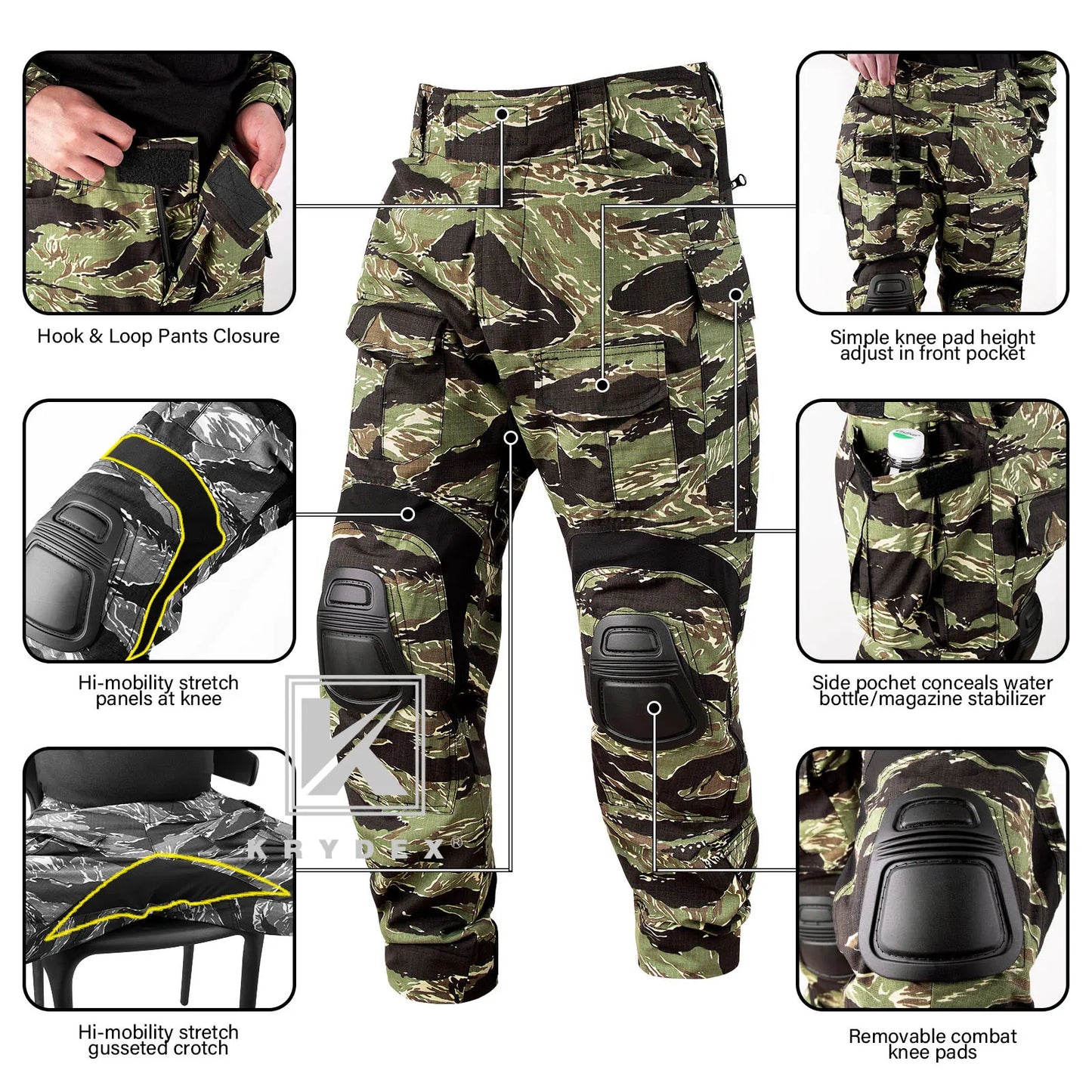 Krydex Tiger Stripe Camouflage Combat Uniform Set For Tactical Men