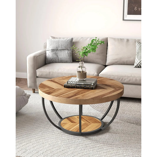 LITTLE TREE Round Coffee Table 2-Tier Open Storage For Living Room Modern Home Furniture