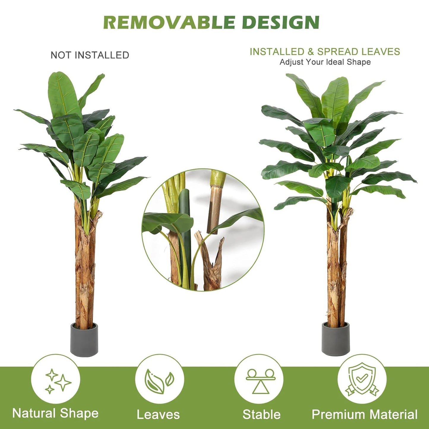 HiMISCN Artificial Banana Tree With Faux Leaves for Home Decor