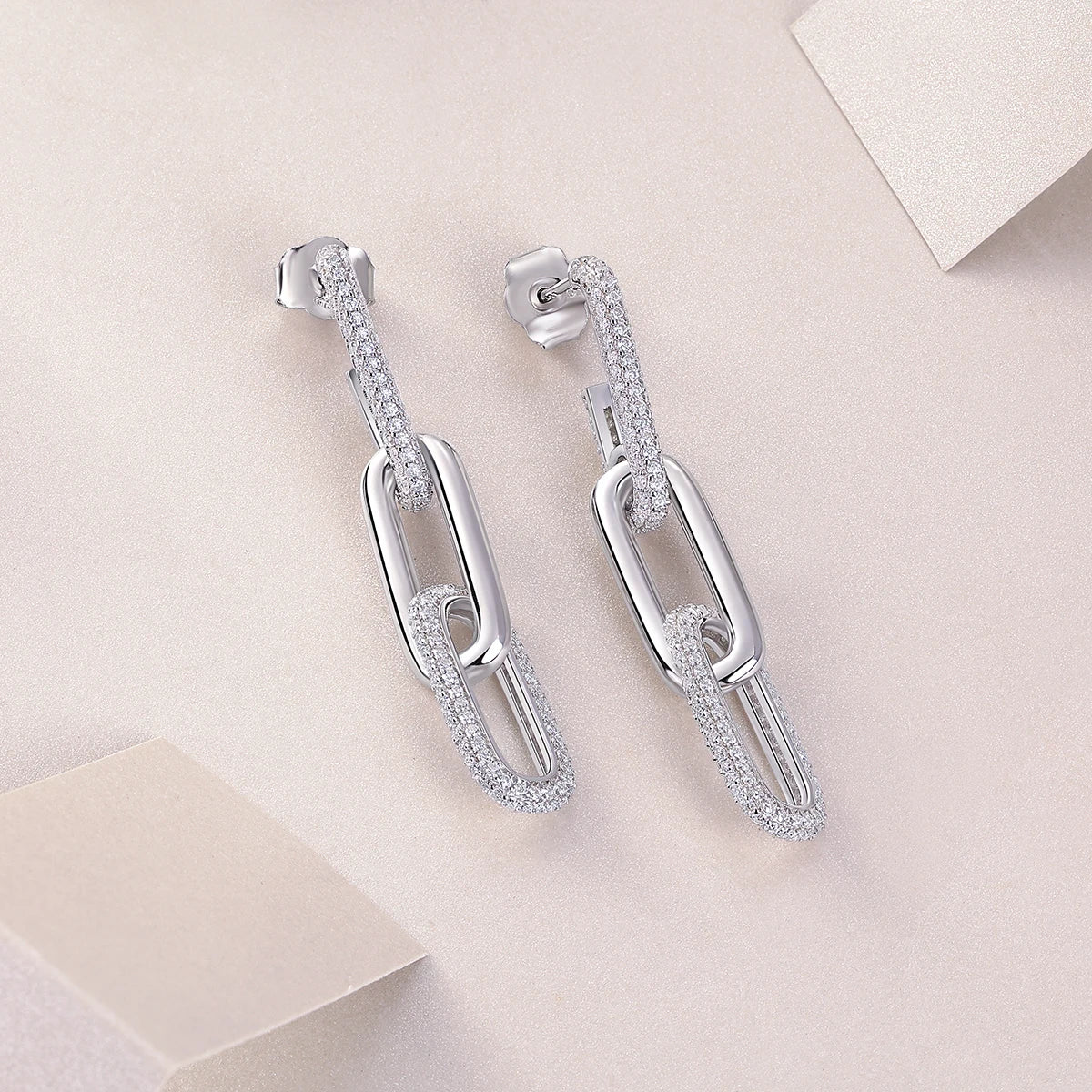 JIUZUAN Moissanite Link Drop Earrings 925 Sterling Silver
