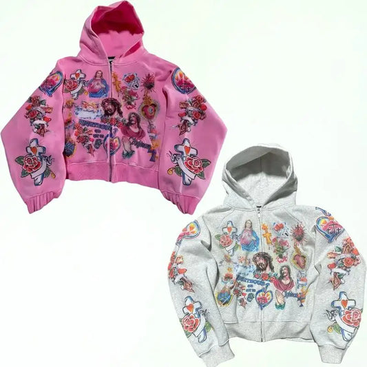 Jesus Y2K Hoodie Jesus Print Hoodie Gothic Harajuku Jacket