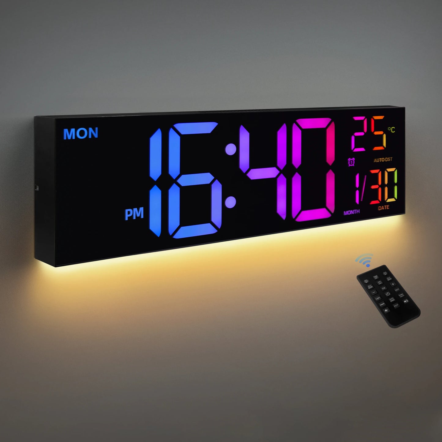 LED Digital Wall Clock With Remote Alarm Temperature ChronographDisplay Synchronization