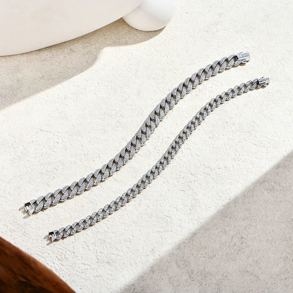 ATTAGEMS Moissanite Cuban Chain Sterling Silver Bracelet