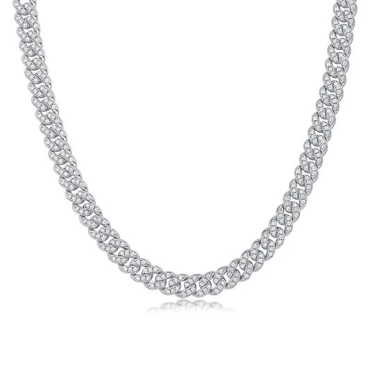 JIUZUAN Moissanite Cuban Chain Necklace Unisex 925 Silver