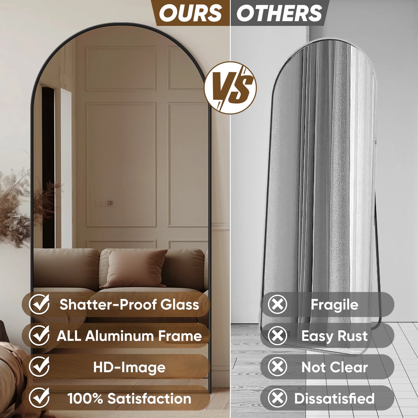 Antok Arch Floor Mirror Freestanding Full Length for Bedroom and Living Room Decor