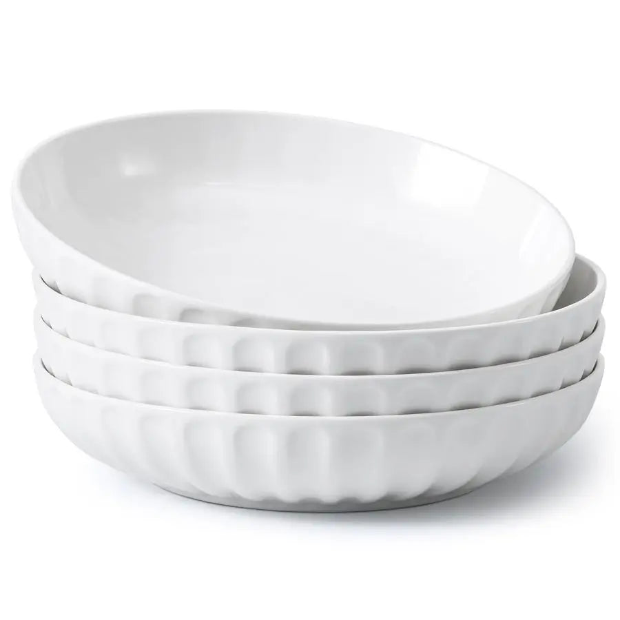 Pasta Bowls, 10 Large Salad Serving Bowls 51 OZ White Ceramic Soup Bowls Set of 4 Wide and Shallow Plate Bowl Serving Dish for S