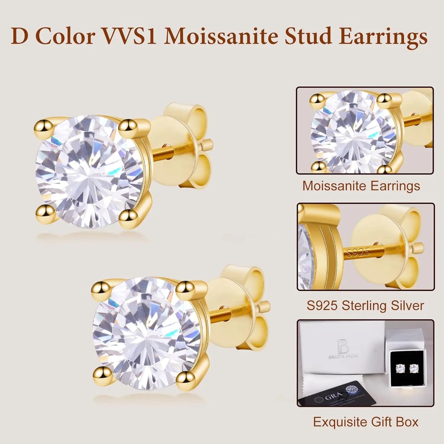 NONECN Moissanite Stud Earrings 925 Sterling Silver Posts