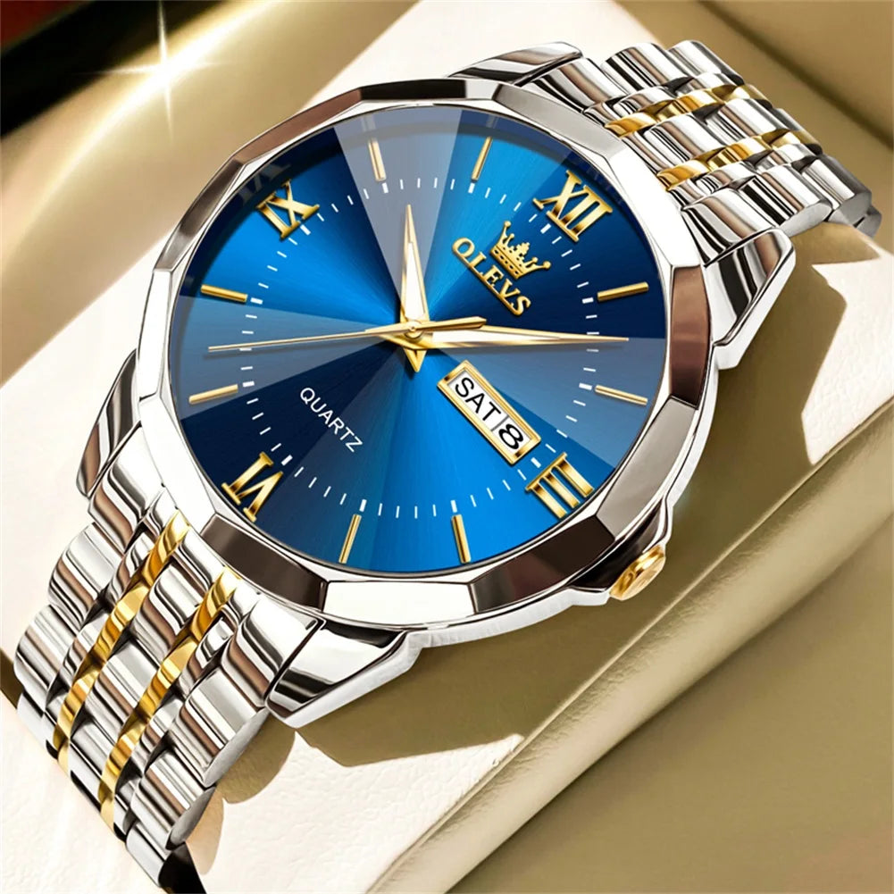 OLEVS Men's Watch Casual Quartz Stainless Steel Luminous Date