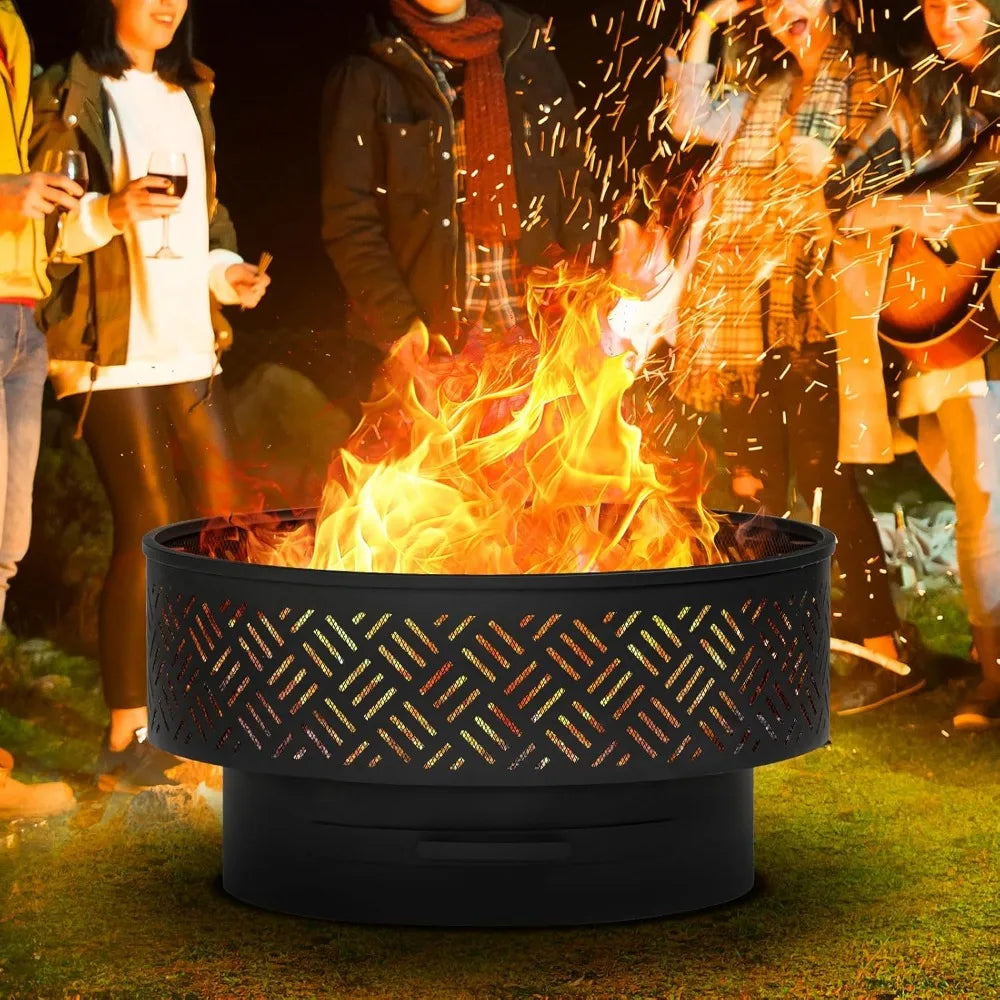 Wood Burning Fire Pit Table for Outdoors with Grill Lid Waterproof Cover Included