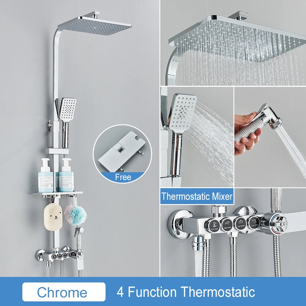 MYQualife Thermostatic LCD Shower Faucet Set With Digital TemperatureReadout Rainfall