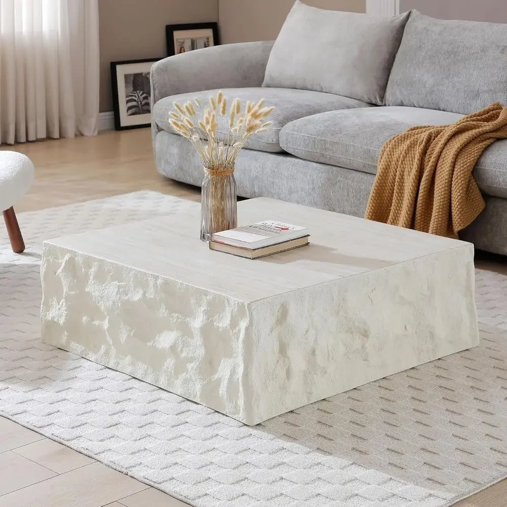 Travertine Patterned Square Coffee Table Modern Minimalist Living Room HiddenStorage