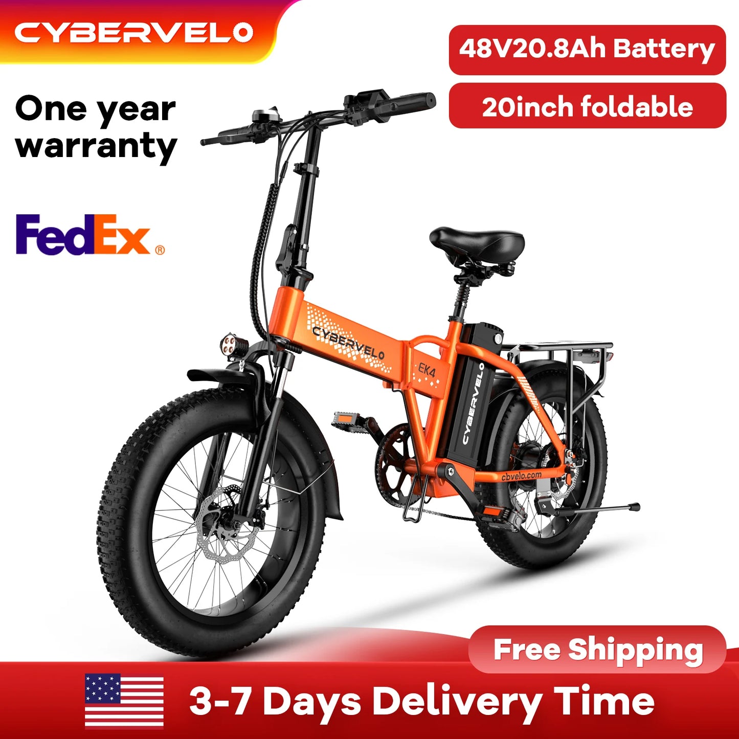 Cybervelo EK4 Folding Electric Bike 1000W 48V 20Ah Battery