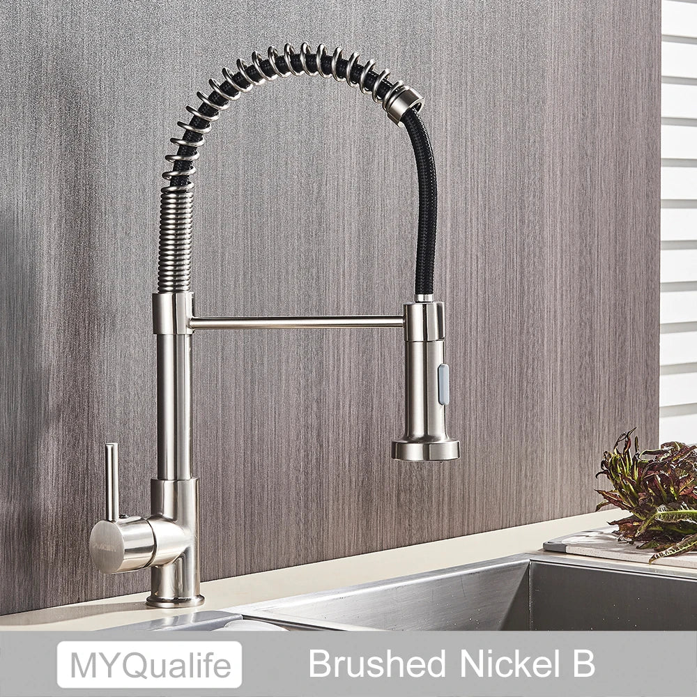MYQualife PremiumSolidBrass Kitchen Sink Faucet Single Handle Deck Mounted PullDown