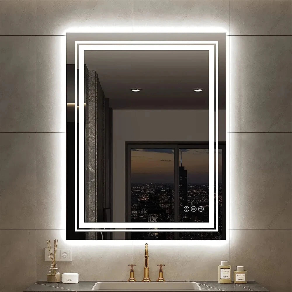 Wisfor LED Backlit Bathroom Mirror With Front And Back Lighting Dimmable Vanity Mirror HD Anti Fog