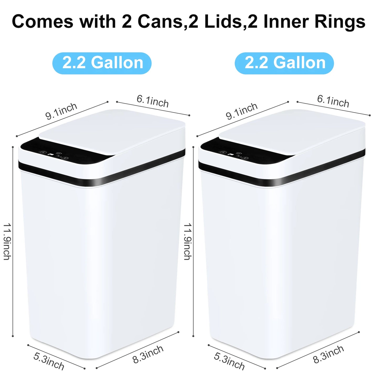 NONECN 2 Bundle UltraSlim Automatic OdorBlocking Touchless Motion Sensor TrashReceptacles