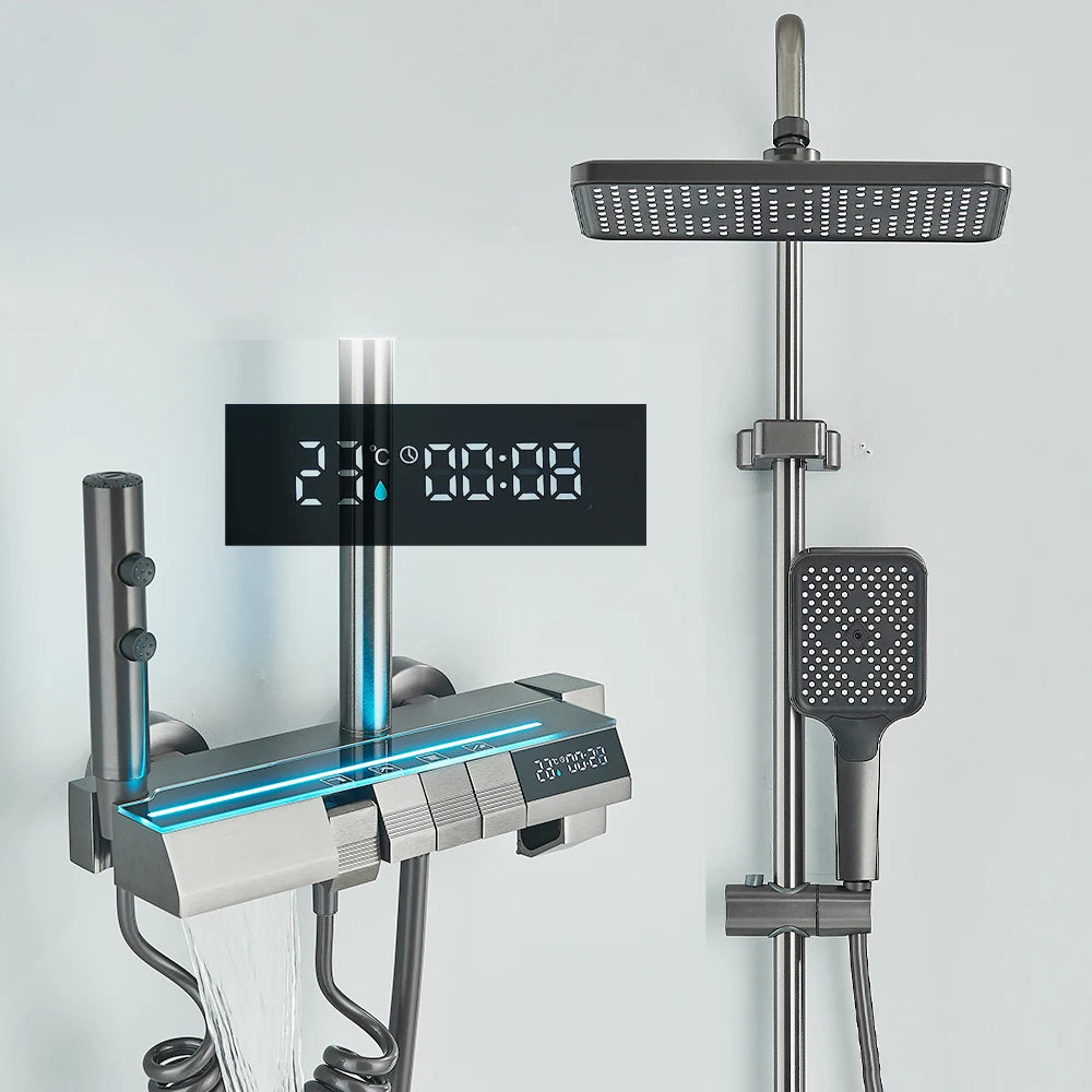 SAFLIHCAR Digital Display 4 Function Wall Mount Shower System Faucet Hot Cold Water