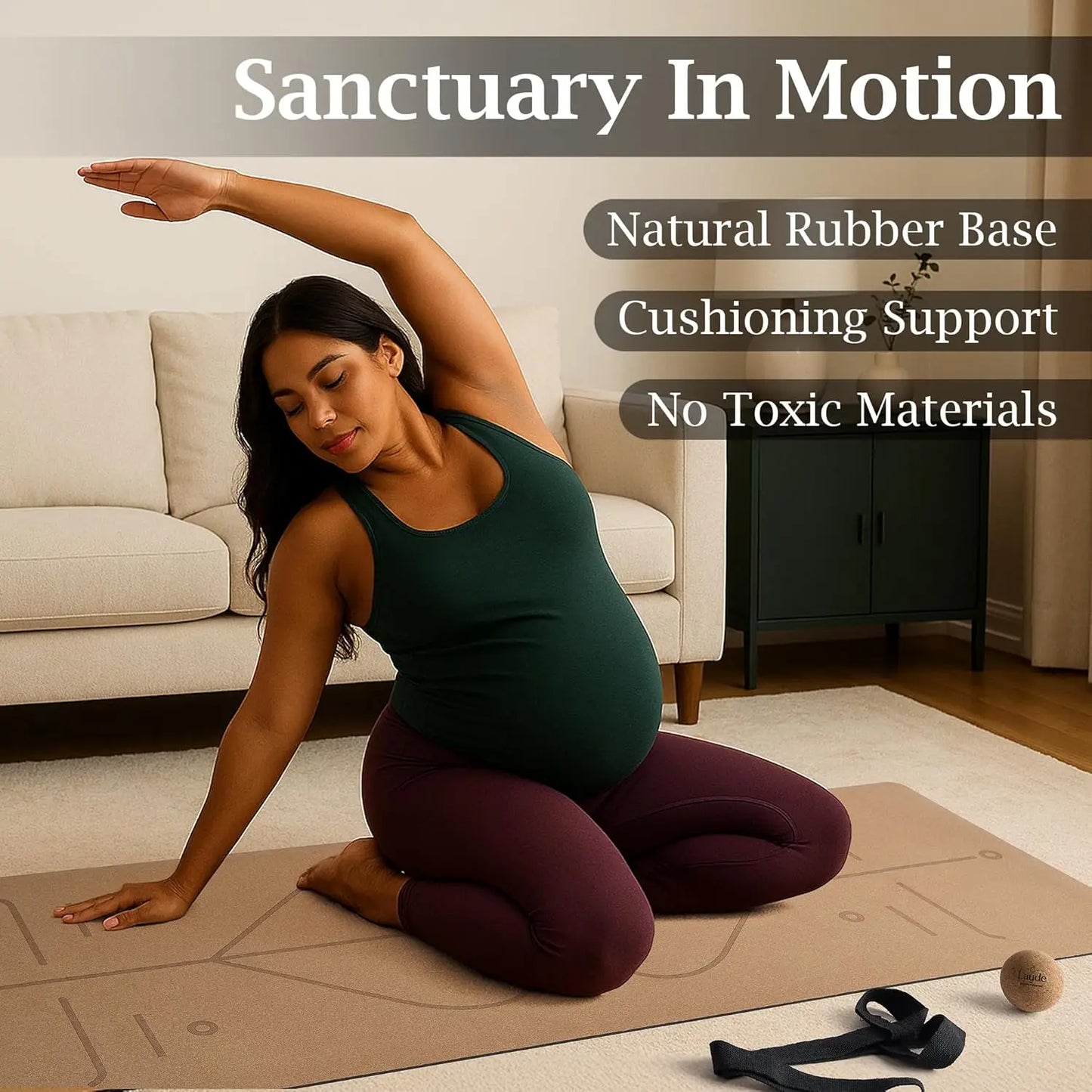 Eco-Friendly Cork Yoga Mat Set with Non-Slip Grip, Thick Cushioning, and Alignment Lines for Comfortable Workouts