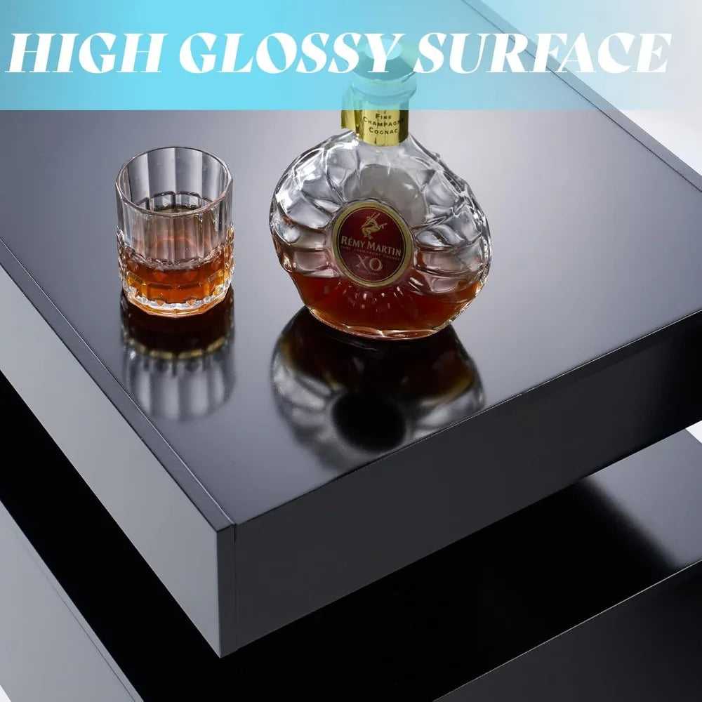 LED Coffee Table With Open Storage Modern Two-Tier Design