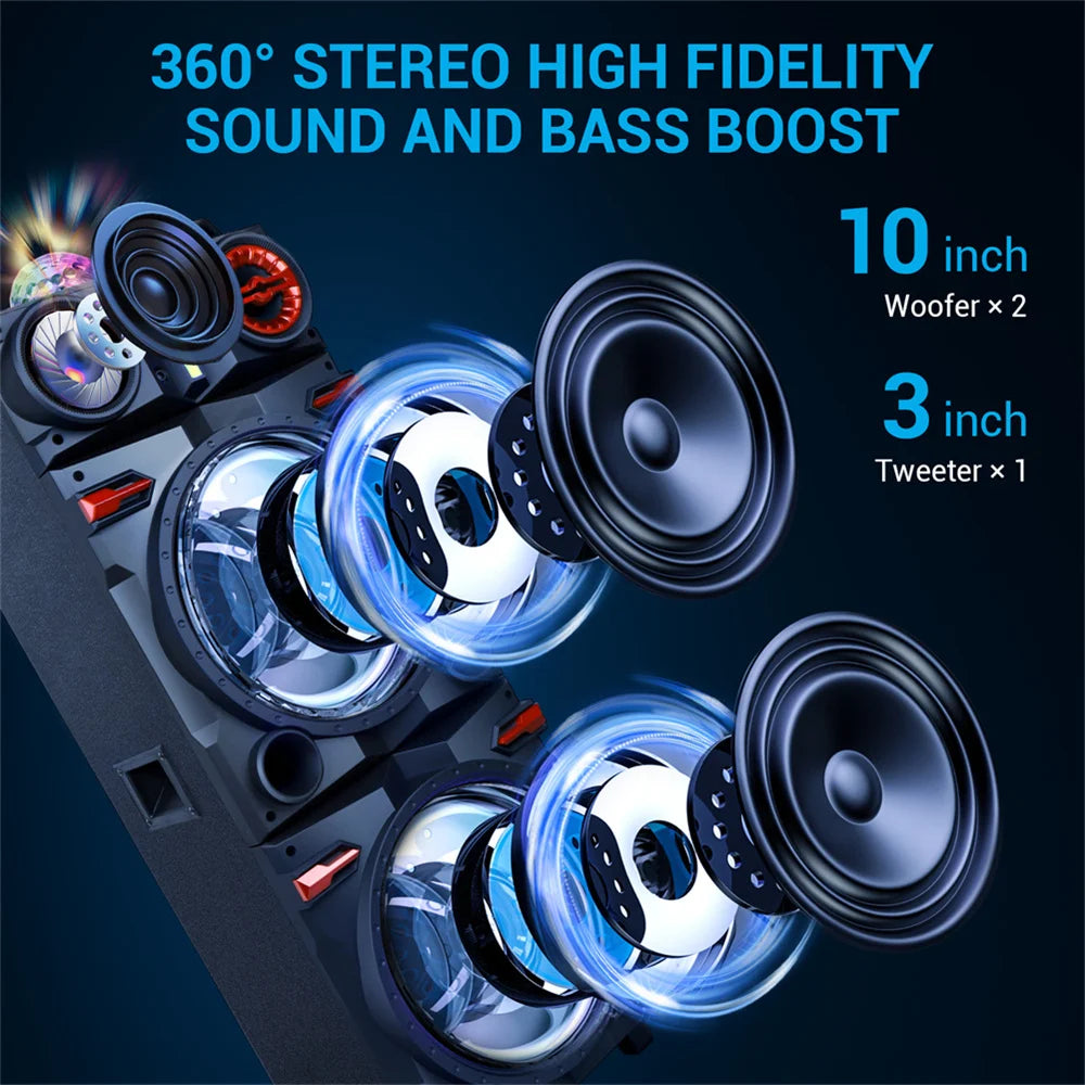 CURUK 9000W Bluetooth Speaker With Dual 10 Inch Subwoofers