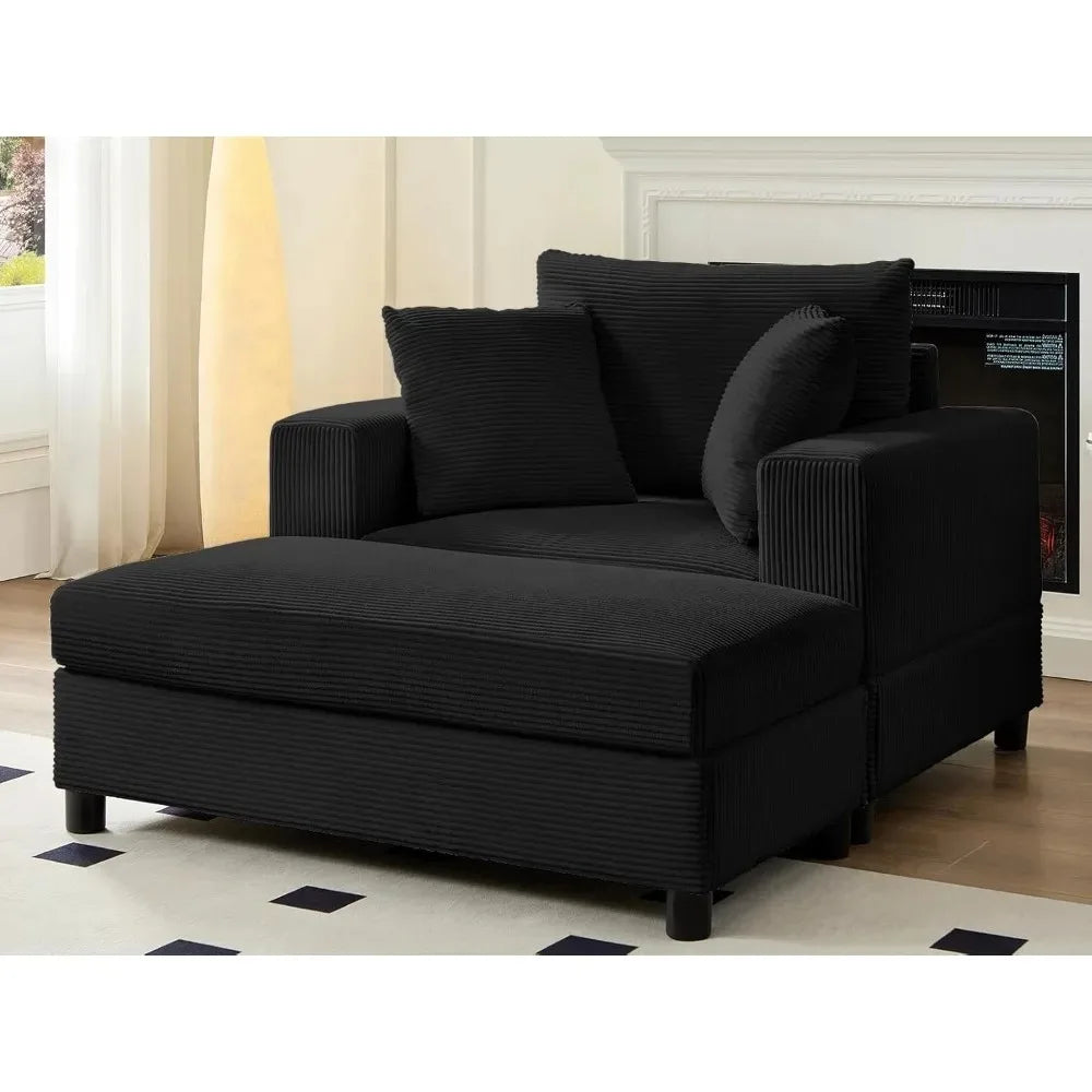 Corduroy Chaise Lounge With Ottoman And Pillows For Deep Seating Comfort Home Furniture