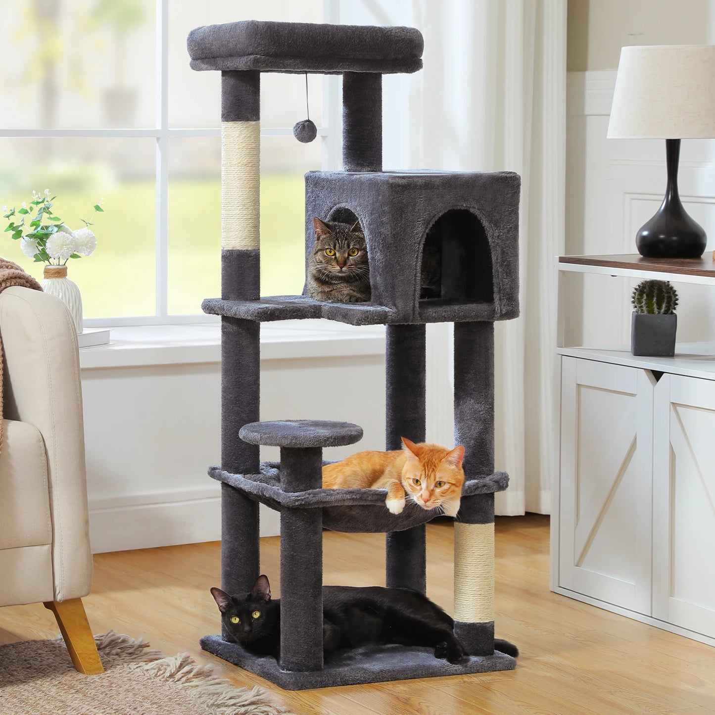 PEQULTICN Multi Level Cat Tree With Scratching Posts And Condo