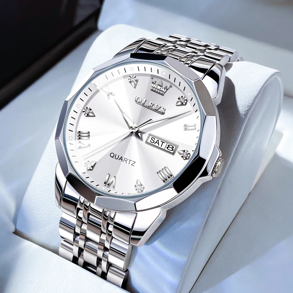 OLEVS Men's Watch Casual Quartz Stainless Steel Luminous Date
