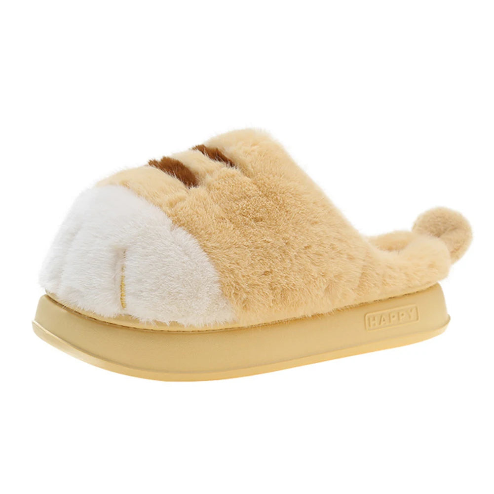 3D Cat Paw Slippers Women's Non Slip Warm Furry Mules