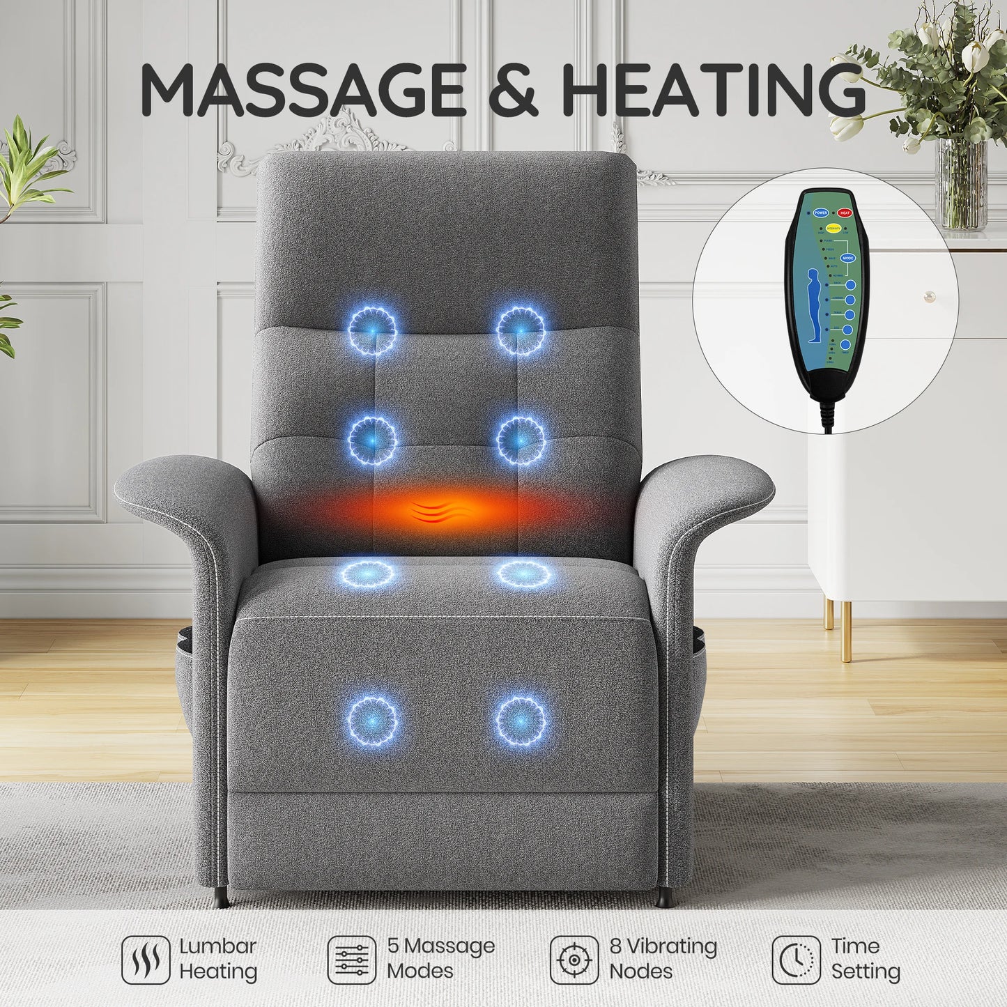 ZBOM Luxury Power Recliner Chair With Infrared Heated Massage TechnologySolutions
