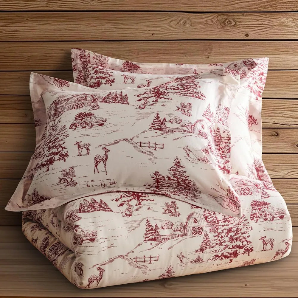 Winter Sleigh Ride Duvet Cover Set With Two Shams Reversible