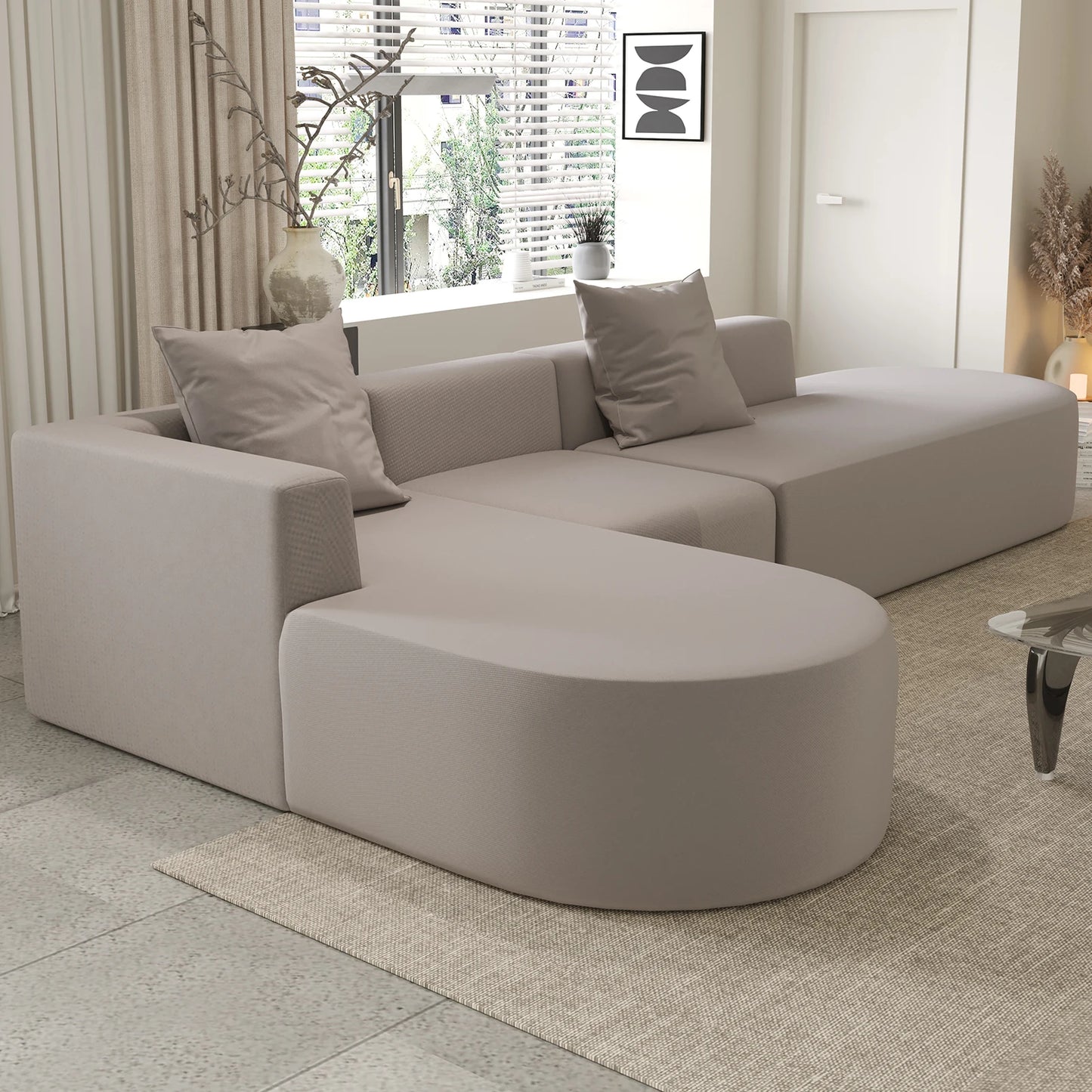 135" L-Shaped Modular Sectional Sofa, Corduroy Couch with Deep Seats , Comfortable Cloud Sofa for Living Room or Bedroom
