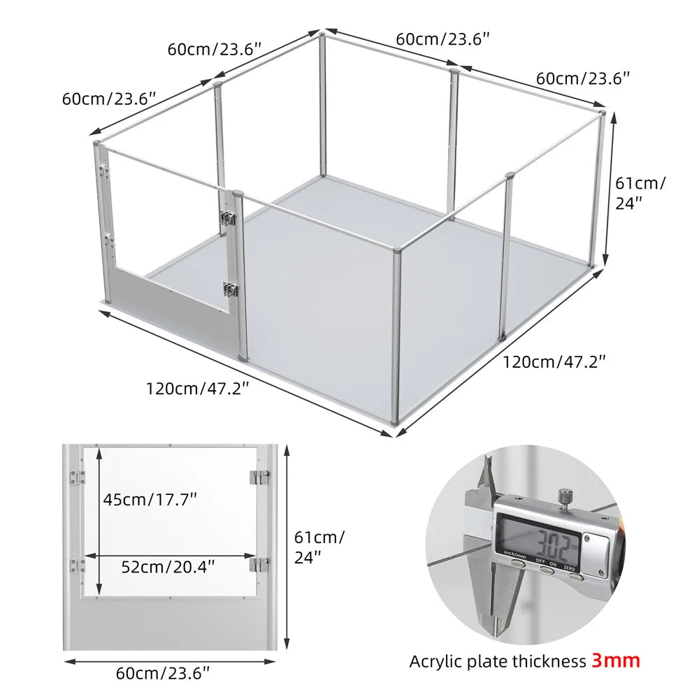 BORWARTH Acrylic Dog Playpen Cage Indoor Enclosure With Waterproof Pad